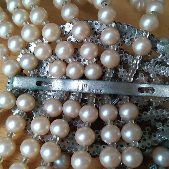 RARE SANDOR 7-Layer Glass Pearl Choker w L W PARIS Cut Steel Slide Buckle - Picture 11 of 16